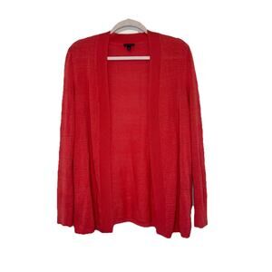 Talbots Womens Cardigan Sweater Medium Red Knit Cotton Blend Open Front Size M